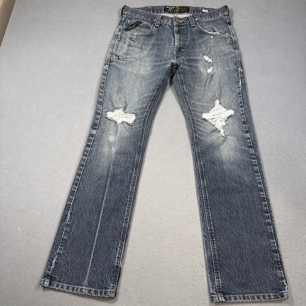 Ariat Rebar M5 Straight Leg Jeans Mens 32X32 Blue Workwear Relaxed DISTRESSED